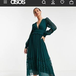 Tall exclusive plunge pleated midi dress